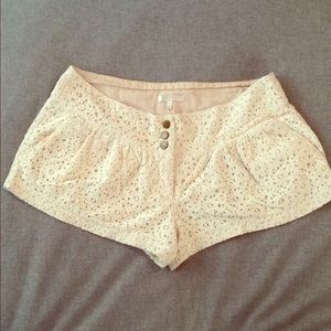 Floral Cream Lace Shorts w/ Brass Buttons